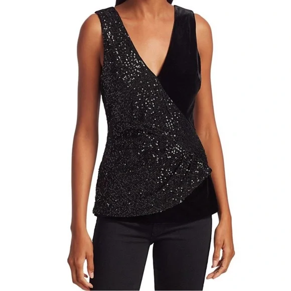 Bailey 44 Eva Sequin Velvet Surplice Wrap Tank Top Large Black Sparkly Sexy - Picture 15 of 16